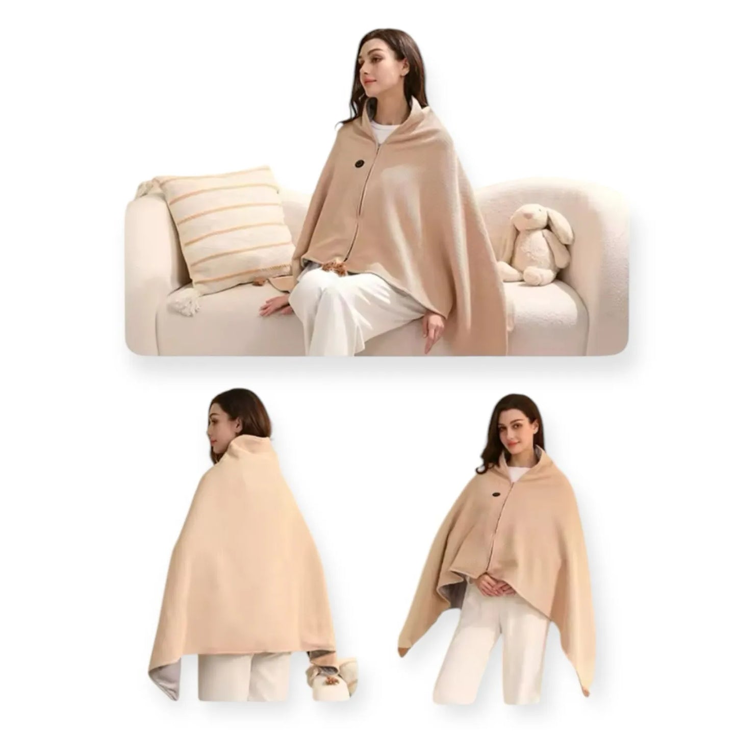 CozyWrap™: Chal Calefactor Inteligente con Carga USB